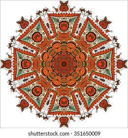 Ornament color card with mandala. Vintage decorative elements. Hand drawn background. Logo.