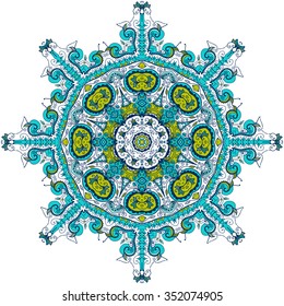 Ornament color card with mandala. Vintage decorative elements. Hand drawn background. Logo.
