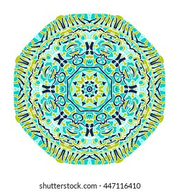 Ornament color card with mandala. Vintage decorative hand drawn elements. Background. Logo. Islam, Arabic, Indian, turkish, pakistan, chinese, ottoman motifs
