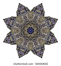 Ornament color card with mandala. Vintage decorative elements. Hand drawn background. Logo Beautiful Indian floral ornament. Ethnic Mandala. Henna tattoo style.