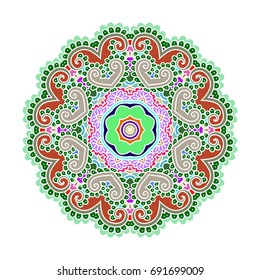 Ornament color card with mandala with white lines. Vintage decorative elements. Hand drawn background. Logo