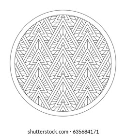 Ornament for coloring books, design, printing and others. Pattern in style zentangle. Black and white geometric drawing of triangles in a round frame. Easy to edit and use. Vector illustration EPS-10.