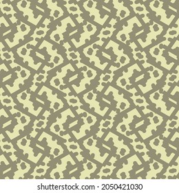 Ornament Consisting Of A Chain Of Geometric Elements And Dots. Linoleum Floor Pattern. Decorative Graphics In Gray And Yellow Tones.