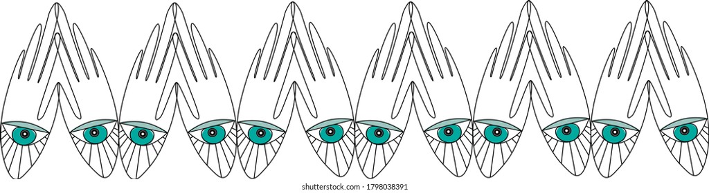
Ornament from a contour image of stylized palms with eyes. Oriental motives.