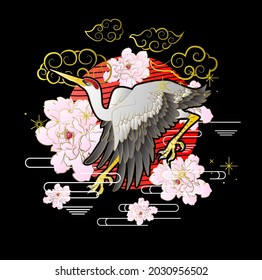 ornament with crane and flower vector illustration design