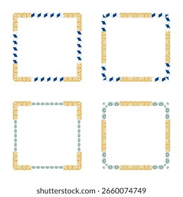 Ornament and cube. Orange scroll pattern. Square bold symmetry. Modern decorative border.