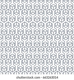 Ornament cubic seamless pattern. Abstract geometric background. Hexagon grid texture.
