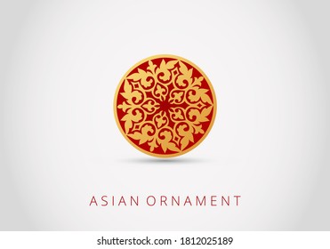 Ornament of curls and spirals on background. 3d ramadan islamic round pattern elements.  Abstract Asian elements of the national pattern of the ancient nomads of the Kazakhs, Tatars, Bashkirs. Vector.