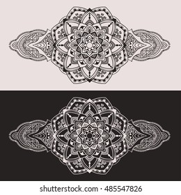 Ornament dark and light mandalas. Geometric hand drawn element made in vector. template for any other kind of design, birthday and other holiday, yoga, india, arabic.