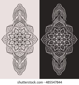 Ornament dark and light mandalas. Geometric hand drawn element made in vector. template for any other kind of design, birthday and other holiday, yoga, india, arabic.