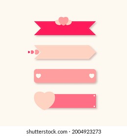 Ornament decorated heart ribbons set, vector illustration, love banner