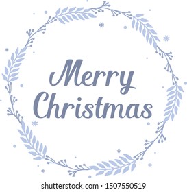 Ornament decorative of blue leaf flower frame, for greeting card merry christmas. Vector