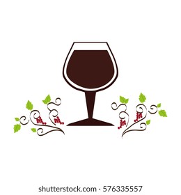 ornament decorative grapes and leaves with cup of wine