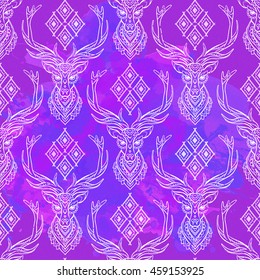 Ornament deer vector pattern. Beautiful illustration tracery for design, print clothing, 