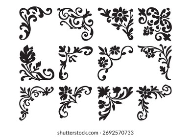 Ornament design corner set, collection, flowers floral design corner, vector eps
