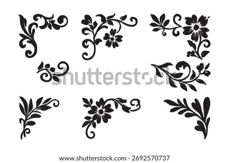 Ornament design corner set, collection, flowers floral design corner, vector eps