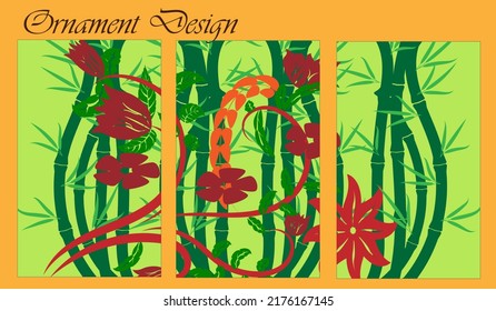 ornament design floral art wall decoration and bamboo groves with green background