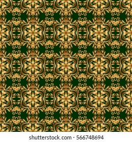 Ornament design template. Ornamental floral vignette for wedding invitations, business card, certificate, logo template. Vector circle golden grid and elements on green background.