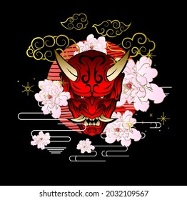 ornament with devil mask and flower vector illustration design