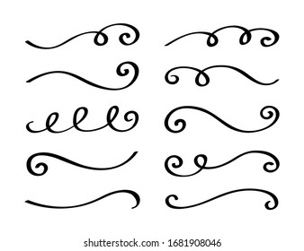 Ornament divider collection. Hand drawn collection of curly swishes. Calligraphy swirl. Highlight text elements. Vector illustration.