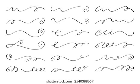 Ornament divider collection. Hand drawn collection of curly swishes. Calligraphy swirl. Highlight text elements. Vector illustration