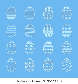 Ornament Easter eggs set. Outline eggs with stripes, zigzags and waves. Vector elements for Easter design