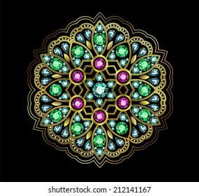 Ornament element made of colored gems