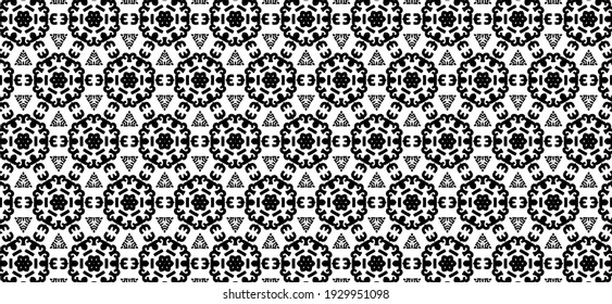 Ornament with elements of black and white color. Tribal ethnic vector texture. Geometric folklore ornament. Seamless pattern.