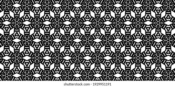 Ornament with elements of black and white color. Tribal ethnic vector texture. Geometric folklore ornament. Seamless pattern.