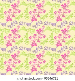 ornament with the elements of floral forms in pastel green and pink colors
