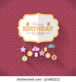 Ornament Elements Hanging Flat Happy Birthday Vector Design. Announcement and Celebration Message Card Age Two