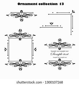 Вlack ornament elements on a white background for the design of greeting and invitation cards.Vector design elements for infographic, web, internet, presentation. 
