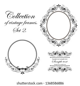 Вlack ornament elements on a white background for the design of greeting and invitation cards. 
Collection of round vintage frames.