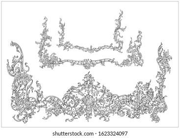 ornament elements in rococo and baroque style in black on white background