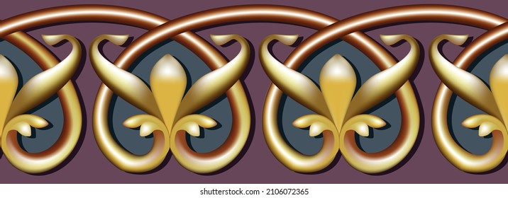 Ornament elements, vintage golden floral patterns. 3d Vector.