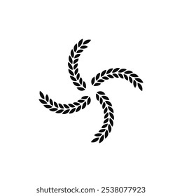 Ornament and emblem of wheat ears. Silhouette of bent spikelets. A round curved shape. 