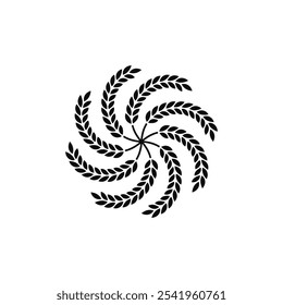 Ornament and emblem of wheat ears. Silhouette of bent spikelets. A round curved shape. 