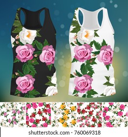 ornament or embroidery for t-short. 5 seamless rose embroidery patterns for design, background or fashion