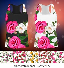 ornament or embroidery for t-short. 5 seamless rose embroidery patterns for design, background or fashion