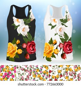 ornament or embroidery for t-short. 5 seamless rose embroidery patterns for design, background or fashion