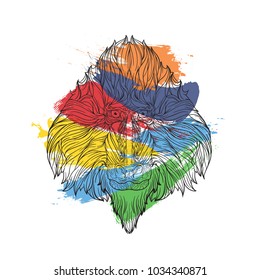 Ornament face of monkey in line art style, coloring paint, vector illustration isolated on white background