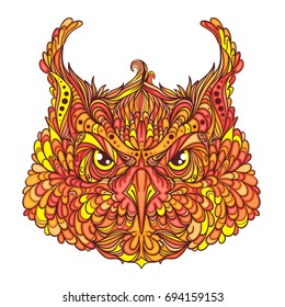 Ornament face of owl,  vector illustration isolated on white background