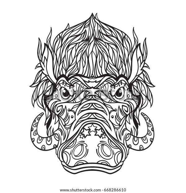 Ornament face of warthog in line art style, coloring book page, vector illu...