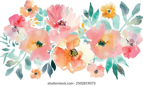 Ornament floral background frame, watercolor illustration, pastel colors
