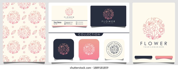 ornament flower logo with set of pattern and business card template.