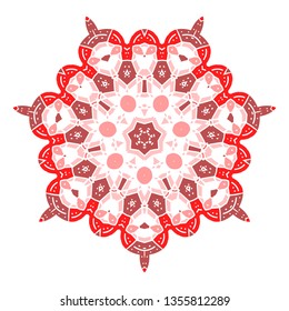 Ornament flower pattern. Meditative mandala. Round red pattern filigree - Vector illustration