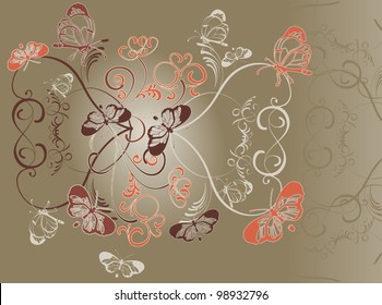 Ornament with flowers and butterflies on a gray background