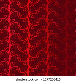 ornament of flowers and colored hearts painted on a dark red color