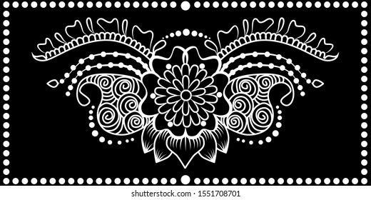 Ornament of flowers, petals, branches and circles.