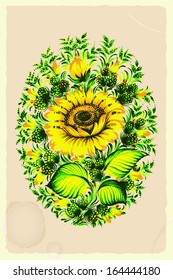 ornament, folk art composition on vintage background